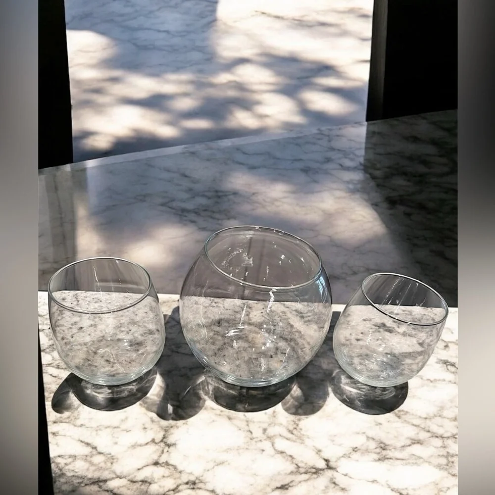 Fishbowl pitcher & glass set of 3 no cracks or chips